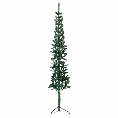 vidaXL Ozka umetna polovična novoletna jelka s stojalom zelena 150 cm
