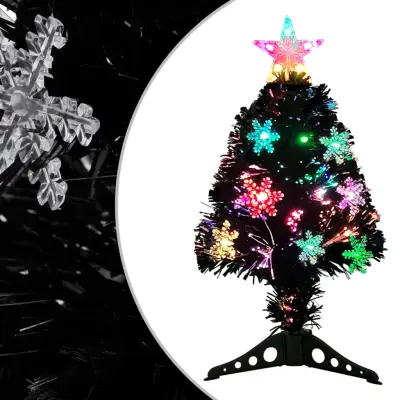 vidaXL Novoletna jelka z LED snežinkami črna 64 cm optična vlakna