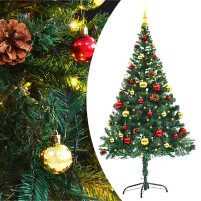 vidaXL Umetna osvetljena novoletna jelka z bučkami zelena 150 cm