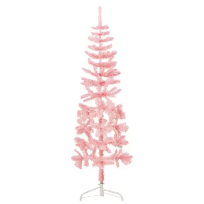 vidaXL Ozka umetna polovična novoletna jelka s stojalom roza 120 cm