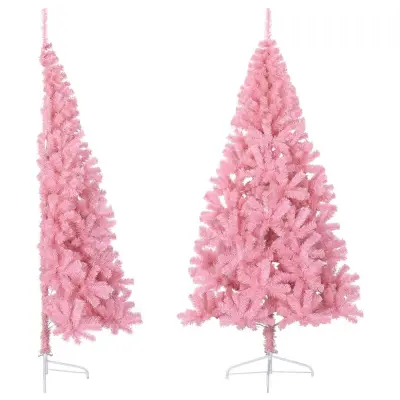 vidaXL Umetna polovična novoletna jelka s stojalom roza 180 cm PVC