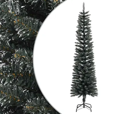vidaXL Ozka umetna novoletna jelka s stojalom zelena 180 cm PVC