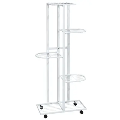 vidaXL 5-nadstropno stojalo za rože s kolesi 44x23x100 cm belo železo