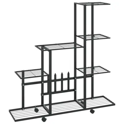 vidaXL Stojalo za rože s kolesi 94,5x25x92,5 cm črno kovinsko