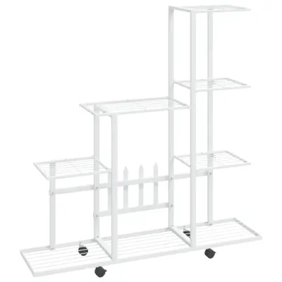 vidaXL Stojalo za rože s kolesi 94,5x25x92,5 cm belo kovinsko