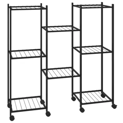 vidaXL Stojalo za rože s kolesi 83x25x83,5 cm črno železo