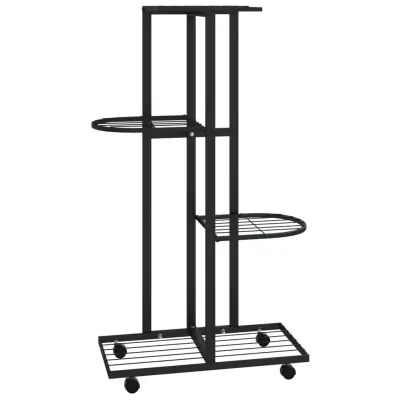 vidaXL 4-nadstropno stojalo za rože s kolesi 44x23x80 cm črno železo