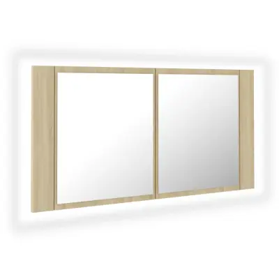 vidaXL LED kopalniška omarica z ogledalom sonoma hrast 90x12x45 akril