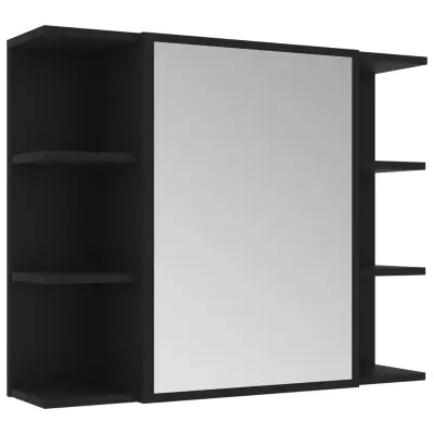 vidaXL Kopalniška omarica z ogledalom črna 80x20,5x64cm inženirski les