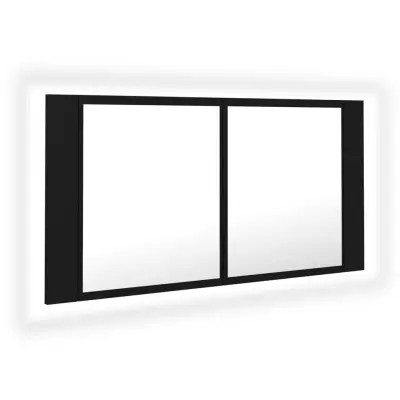 vidaXL LED kopalniška omarica z ogledalom črna 90x12x45 cm akril