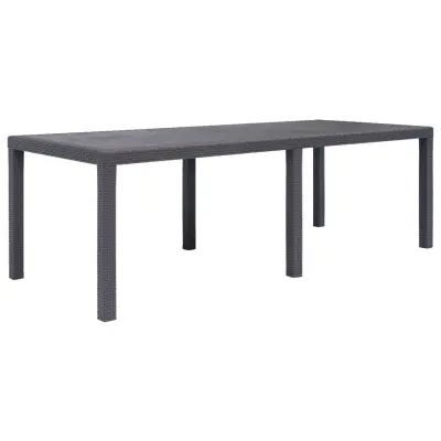 vidaXL Vrtna miza iz plastike 220x90x72 cm izgled ratana rjava