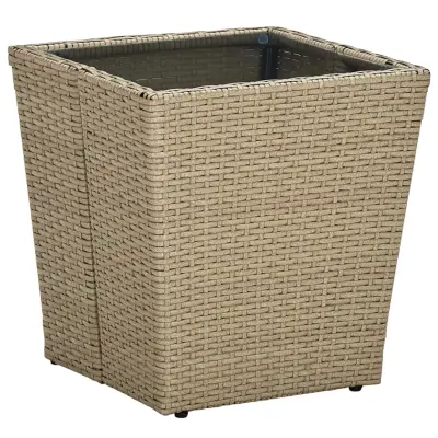 vidaXL Čajna mizica bež 41,5x41,5x44 cm poli ratan in kaljeno steklo