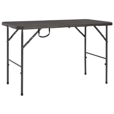 vidaXL Zložljiva vrtna miza rjava 120x60x74 cm HDPE videz ratana