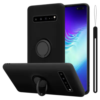 CADORABO Ohišje, združljiv s Samsungom v tekoči črni barvi - zaščitni pokrov iz fleksibilnega silikona TPU z obročem