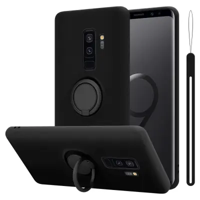 CADORABO Ohišje, združljiv s Samsungom v tekoči črni barvi - zaščitni pokrov iz fleksibilnega silikona TPU z obročem