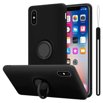 Ohišje Cadorabo, združljiv z Apple v tekoči črni barvi - zaščitni pokrov iz fleksibilnega silikona TPU z obročem