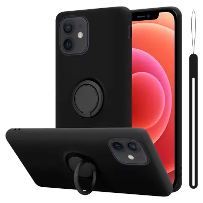 Ohišje Cadorabo, združljiv z Apple v tekoči črni barvi - zaščitni pokrov iz fleksibilnega silikona TPU z obročem