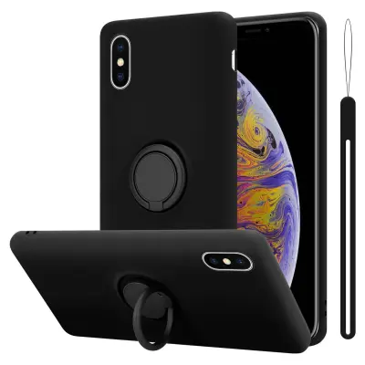 Ohišje Cadorabo, združljiv z Apple v tekoči črni barvi - zaščitni pokrov iz fleksibilnega silikona TPU z obročem