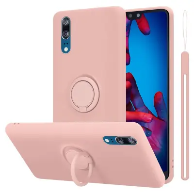 CADORABO Ohišje, združljiv s Huawei v tekoči roza barvi - zaščitni pokrov iz fleksibilnega silikona TPU z obročem