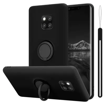 CADORABO Ohišje, združljiv s Huawei v tekoči črni barvi - zaščitni pokrov iz fleksibilnega silikona TPU z obročem