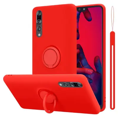 CADORABO Ohišje, združljiv s Huawei v tekoči rdeči barvi - zaščitni pokrov iz fleksibilnega silikona TPU z obročem