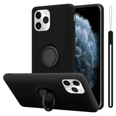 Ohišje Cadorabo, združljiv z Apple v tekoči črni barvi - zaščitni pokrov iz fleksibilnega silikona TPU z obročem