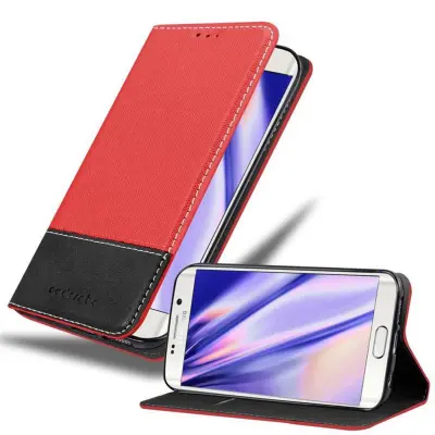 CADORABO Ohišje, združljiv s Samsungom v rdeči črni barvi - zaščitni pokrov z magnetnim zapiranjem, stoječo funkcijo in režo za kartico