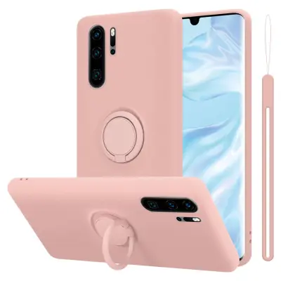CADORABO Ohišje, združljiv s Huawei v tekoči roza barvi - zaščitni pokrov iz fleksibilnega silikona TPU z obročem