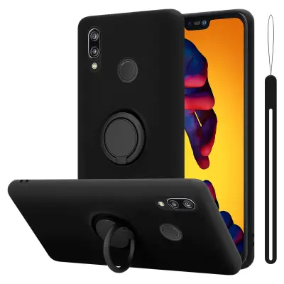 CADORABO Ohišje, združljiv s Huawei v tekoči črni barvi - zaščitni pokrov iz fleksibilnega silikona TPU z obročem