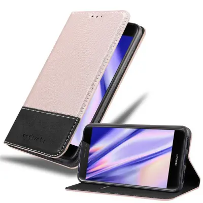 CADORABO Ohišje, združljiv s Huawei v rose Gold Black - Zaščitni pokrov z magnetnim zapiranjem, stoječo funkcijo in režo za kartico