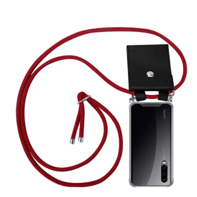 CADORABO BEACIJA MOBILNE PEFE, združljiva s Huawei v Ruby Red - Silikonski zaščitni pokrov s srebrnimi obroči, jermen za vrvi in ​​snemljivimi ohišjem