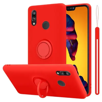 CADORABO Ohišje, združljiv s Huawei v tekoči rdeči barvi - zaščitni pokrov iz fleksibilnega silikona TPU z obročem