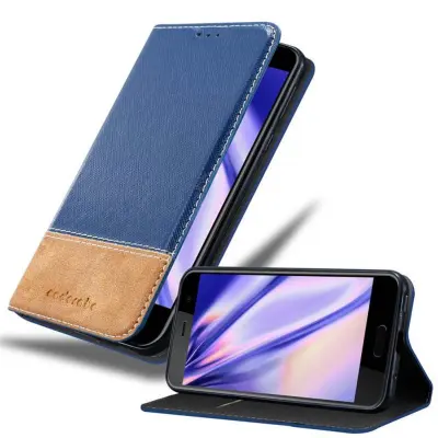 CADORABO Ohišje, združljiv s HTC v temno modro rjavi barvi - zaščitni pokrov z magnetnim zapiranjem, stoječo funkcijo in režo za kartico