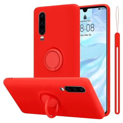 CADORABO Ohišje, združljiv s Huawei v tekoči rdeči barvi - zaščitni pokrov iz fleksibilnega silikona TPU z obročem