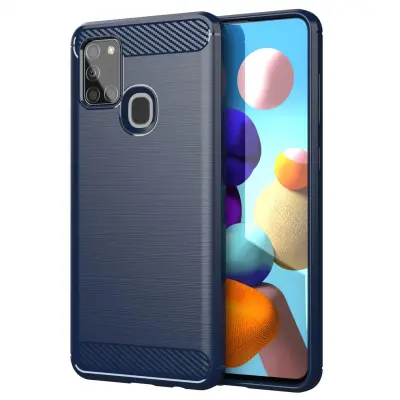 CADORABO Samsung v brušenem modrem - zaščitnem pokrovu, narejen iz fleksibilnega silikona TPU v videzu iz nerjavečega jekla ogljika