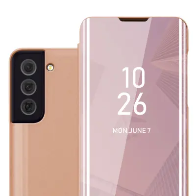 CADORABO CARE, združljiv s Samsungom v Kunzit Pink - prozorno za zaščito z ogledalom z zrcalo z funkcijo stojala 360 stopinj zaščita