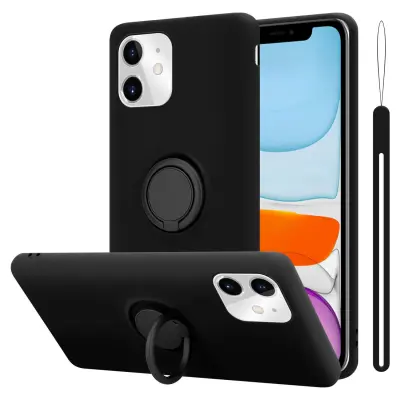 Ohišje Cadorabo, združljiv z Apple v tekoči črni barvi - zaščitni pokrov iz fleksibilnega silikona TPU z obročem