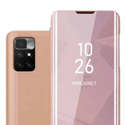 CADORABO primera, združljiv z Xiaomi v Kunzit Pink - Clear View Zrcalo Zaščitni pokrov s funkcijo stojala 360 stopinj zaščita