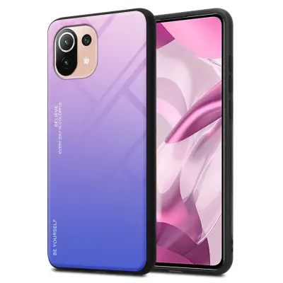 CADORABO Ohišje, združljiv z Xiaomi v roza - modri - dvobarvni zaščitni pokrov iz silikona TPU in hrbta iz kaljenega stekla