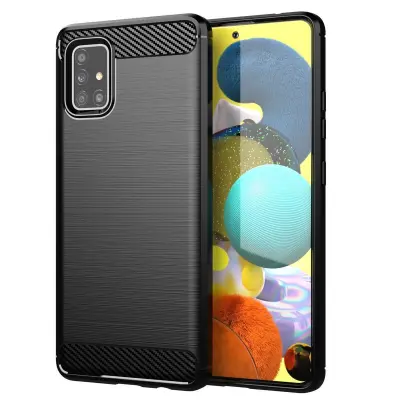 CADORABO Samsung v brušenem črnem - zaščitnem pokrovu, narejen iz fleksibilnega silikona TPU v videzu iz nerjavečega jekla ogljika