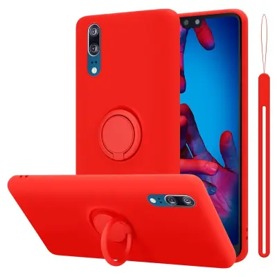 CADORABO Ohišje, združljiv s Huawei v tekoči rdeči barvi - zaščitni pokrov iz fleksibilnega silikona TPU z obročem