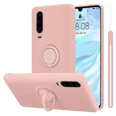 CADORABO Ohišje, združljiv s Huawei v tekoči roza barvi - zaščitni pokrov iz fleksibilnega silikona TPU z obročem