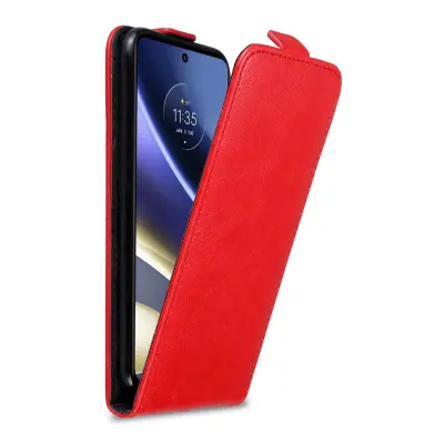 CADORABO Ohišje, združljiv z Motorolo v Apple Red - Zaščitni pokrov v zasnovi Flip z magnetnim zapiranjem