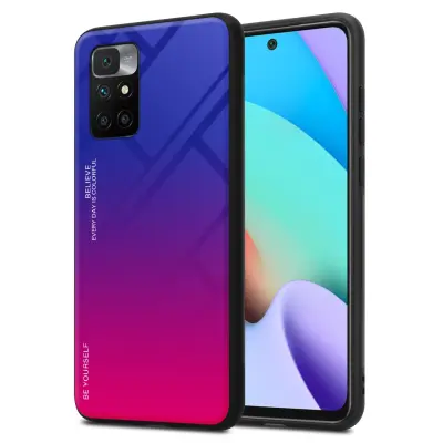 CADORABO Ohišje, združljiv z Xiaomi v vijolični - rdeči - dvobarvni zaščitni pokrov, narejen iz silikona TPU in hrbta iz kaljenega stekla