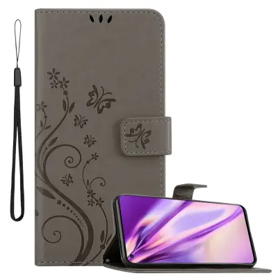 CADORABO OnePlus v cvetlični sivi barvi - zaščitni pokrov pri oblikovanju cvetja z magnetnim zapiranjem, stoječimi funkcijami in režami za kartice