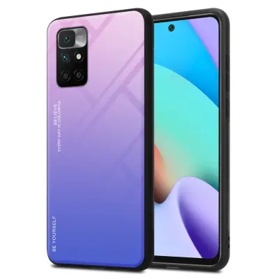CADORABO Ohišje, združljiv z Xiaomi v roza - modri - dvobarvni zaščitni pokrov iz silikona TPU in hrbta iz kaljenega stekla