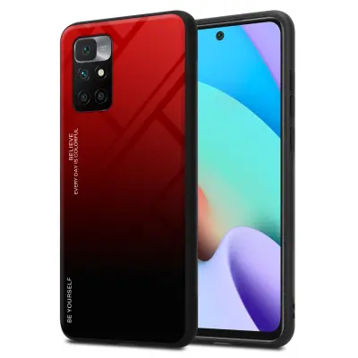 CADORABO Ohišje, združljiv z Xiaomi v rdeči barvi - črni - dvobarvni zaščitni pokrov iz silikona TPU in hrbta iz kaljenega stekla