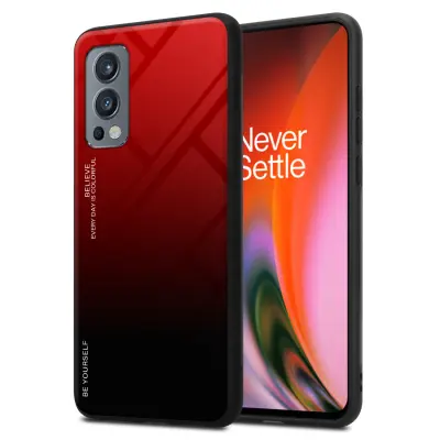 CADORABO Ohišje, združljiv z OnePlus v rdeči barvi - črni - dvobarvni zaščitni pokrov iz silikona TPU in hrbta iz kaljenega stekla