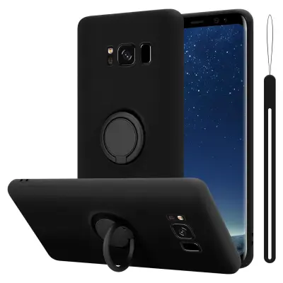 CADORABO Ohišje, združljiv s Samsungom v tekoči črni barvi - zaščitni pokrov iz fleksibilnega silikona TPU z obročem