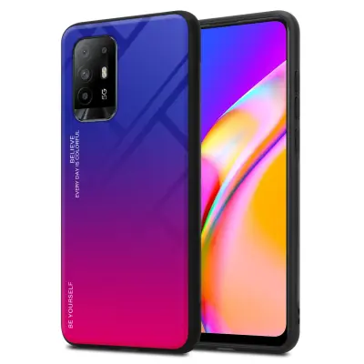 Cadorabo Case, združljiv z OPPO v vijolični - rdeči - dvobarvni zaščitni pokrov iz silikona TPU in hrbta iz kaljenega stekla